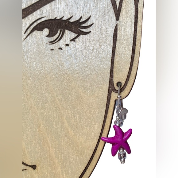NEW Purple Clear Bead Silver Starfish Dangle Pierced Woman’s Earrings Jewelry - Picture 2 of 4